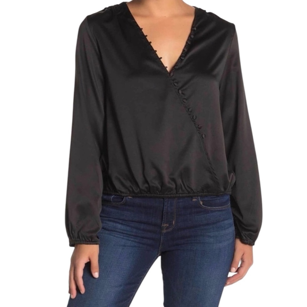 KENDALL & KYLIE Black Silky Deep V-Neck Button Detail Hogh Low Blouse Top XL